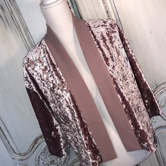 ZARA NWOT Cropped Dusty Mauve Crushed Velvet Kimono Jacket Size S-M - Picture 2 of 11
